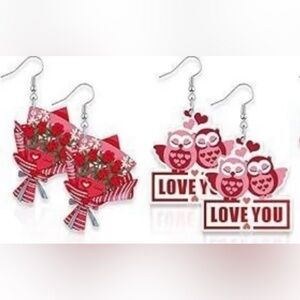 Red and Pink Love Themed Earrings - Set of 2